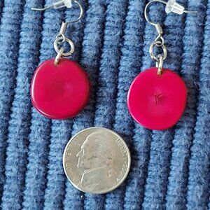 Magenta Tagua Nut Dangle Earrings